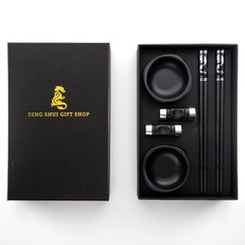 Premium Chopstick Set – 2 Ceramic Dishes, 2 Bamboo Chopsticks, 2 Ceramic Holders – Elegant Gift Box for Sushi, Ramen & Asian Cuisine (Dragon Style)