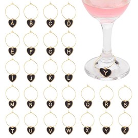 PH PandaHall 26 Sets Wine Charms for Stem Glasses Cup Tags with Hanging Rings Heart Enamel Charms Black Letters Glass Charm Wine Glass Identifier Tags for Wine Cocktail Champagne Tasting Party Favors