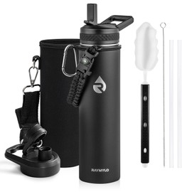 RAYMYLO Insulated Water Bottle 24oz, Triple Wall Vacuum Stainless Steel (Cold for 48 Hrs, Hot for 24Hrs), Leak Proof & Non-BPA, 24oz Hydro Water Flask with Paracord Handle & Straw Spout Lids