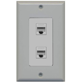 RiteAV - 2 Port Cat5e Ethernet Wall Plate Decorative - Gray - Bracket Included