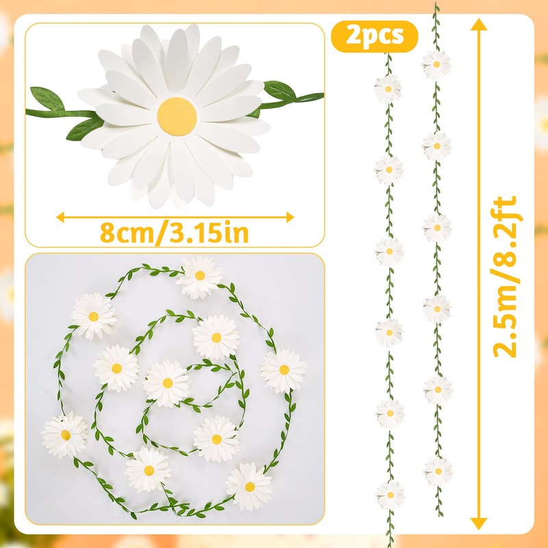 3D Daisy Flower Garland (2PCS) Flower Banner Wildflower Party Decorations