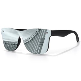 LINVO Trendy Polarised Sunglasses Men Women, Flat One Piece Mirrored Shades for Driving Fishing UV Protection
