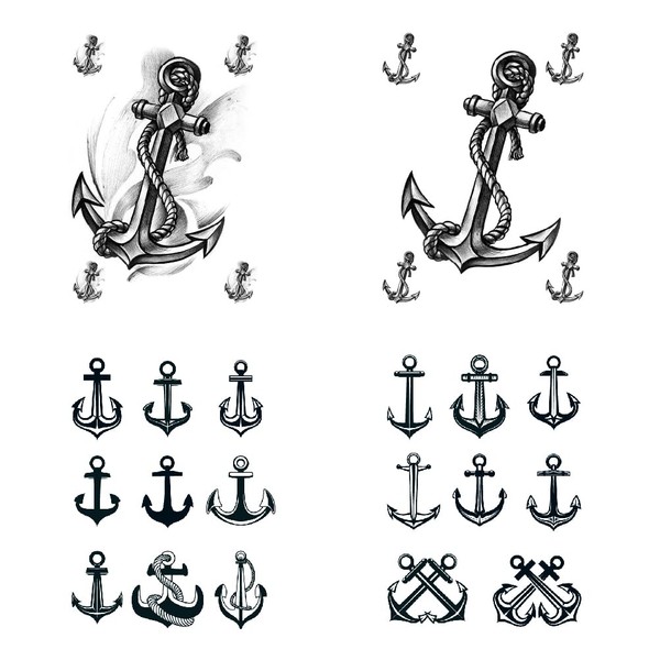 SanerLian Anchor Ship Temporary Tattoo Sticker Waterproof Adult Men Women Shoulder Back Arm Body Art 15X11cm Set of 4 (SF162)