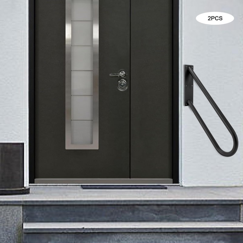 DYNAMI 2-Pack Stainless Steel U-Shaped Handrail for 1-3 Steps,27.5in Black