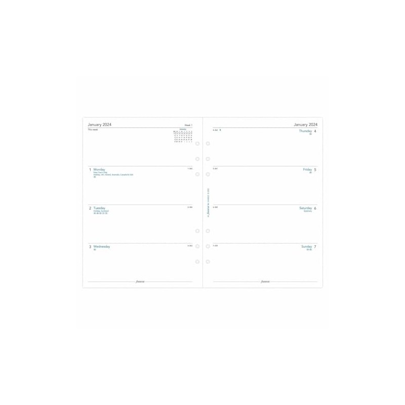 Filofax A5 week on two pages English 2024 diary, White