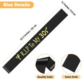 40th Birthday Gift for Women Men Black Satin Gold Fonts Sash 30th Birthday Girl Funeral Gag Gift Ideas for 40 Year Old Party Decorations Supplies for Him Her Husband Wife Friend Coworker