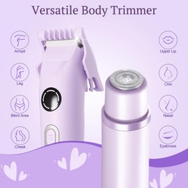 Bikini Trimmer for Women, 4 in 1 Electric Shaver for Women, Electric Razors with Dual Heads, IPX7 Waterproof Pubic Hair Trimmer, Replaceable Razors for face, Body, Private Area (Purple)