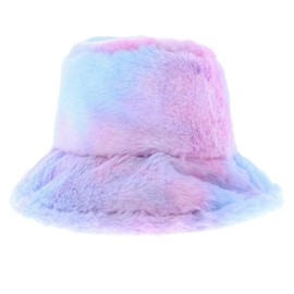 Zac's Alter Ego Pastel Rainbow Acidwash Paint Splash Faux Fur Warm Winter Bucket Hat