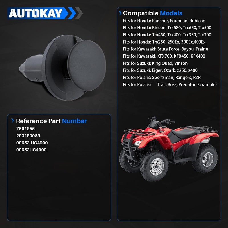 AUTOKAY 100pcs ATV UTV Body Fastener Rivets Push Pin Fender
