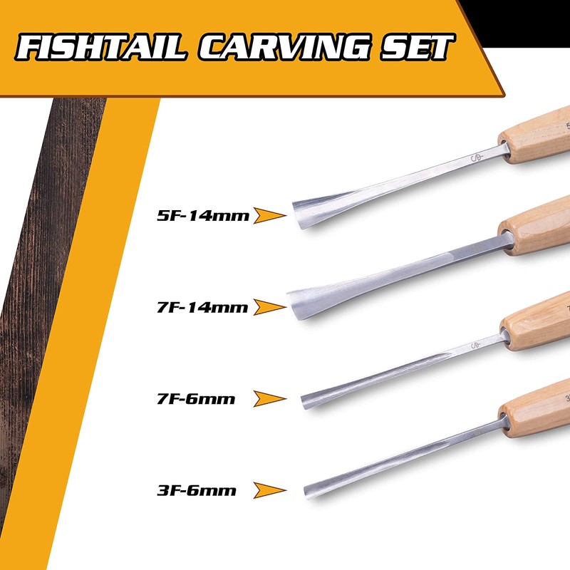High-Quality Wood Carving Tools Set of 4 Fishtail Chisels and