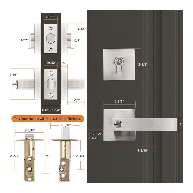 Probrico Square Entrance Lever with Double Cylinder Deadbolt Set Keyed