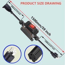 4.9ft Extension Cord with Waterproof Switch,14AWG 3 Pin Outdoor Heavy Duty Extension Cord AC 20A-125V,16A-250V Waterproof Lighting Extension Cord with Built in Red Switch Ground Receptacle 3 Plug