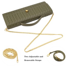 VESTURINA Woven Evening Clutch Purses for Women, Leather Crossbody Purse Shoulderbag for Wedding Party (Olive Green)
