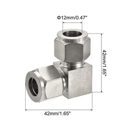 sourcing map Compression Tube Fitting 12mm to 12mm OD Tube 304 Stainless Steel Union Elbow 90 Degree Double Ferrule Coupling Connector