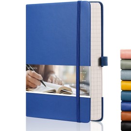 EMSHOI Graph Paper Notebook - A5 Graph Paper Journal with 256 Pages,120gsm Thick Paper,Smooth PU Leather,Inner Pocket,''5.75 × 8.38''-Blue