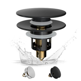 Hibbent Universal Sink Plug Black (1.1-1.81 inches/30-46 mm), Elegant Brass Spring Pressure Valve, Sink Plug Pop Up, for Bathroom Sink, Black