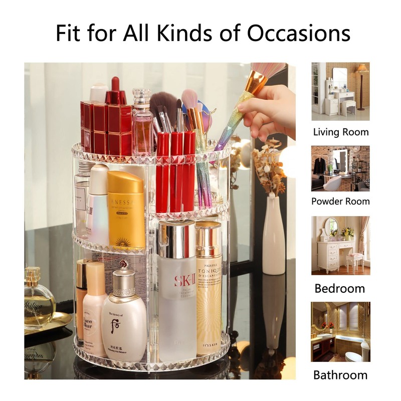 LucyStudio Clear Makeup Organizer 360° Rotating Adjustable Cosmetic Display Stand