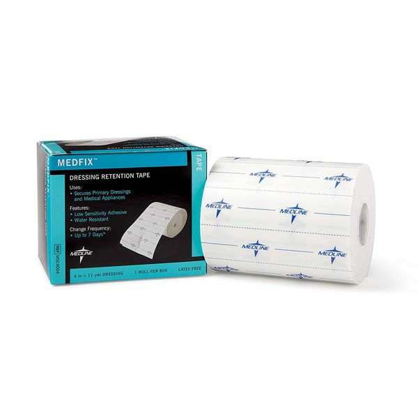 Medline - MSC4004 MedFix Dressing Retention Tape with S-Release Liner, Secures Primary Dressings and Medical Appliances, 4" x 11 yd