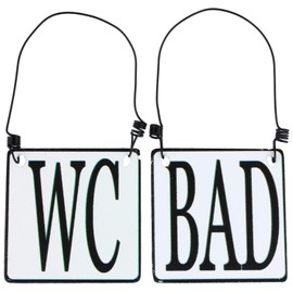 Macosa SA8177 Toilet & Bathroom Door Sign Enamel Look Black White 8 x 8 cm Country House Metal Sign Sign Wire Hanging Decoration Accessory Set of 2