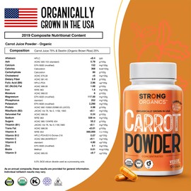 Strong Organics Carrot Juice Powder Caps – USA Grown, Organic, Raw Cold-Pressed – High Potency Beta Carotene for Eyes & Skin – Vegan, Non-GMO – 120 Ct