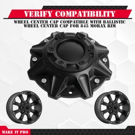 KitsPro Wheel Center Caps for Pro Comp Series 48 and Ballistic 845 Morax Rim Replacement Hub Caps, Pack of 1