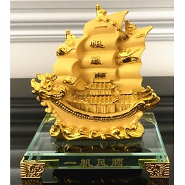 Betterdecor Feng Shui Gold Dragon Sailing Ship (Boat) Statue Home and Office Decor for Success and Fortune
