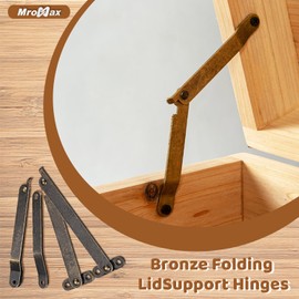 MroMax Folding Support Hinge, 97mm/3.82" Rotatable Folding Lid Support Stay Hinges, Bronze Tone Iron Lid Support Hinges for Wooden Boxes and Jewelry Cases 2 Pcs