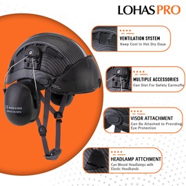 LOHASPRO Arborist Forestry Helmet Safety Hard Hat with Visor and Ear Muffs Carbon Fiber Hard Hat for Logging Chainsaw Helmet Mowing(Black Graphite Pattern with Smoked Visor+Earmuffs)