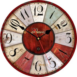 TAHEAT 30 cm Vintage Red Wall Clock, French Parisian Style Clocks, Silent No Ticking Noise, Country House Style Retro Clocks, Wooden Wall Decoration for Kitchen/Living Room/Bedroom/Office