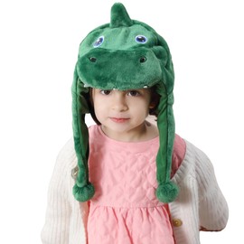 COOKY.D Cute Plush Flannel Animal Hat Headwear Cartoon Animal Cap Headgear Christmas Festival Cosplay Eastern Birthday Gifts for Girls Boys,Dinosaur