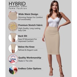 Hybrid & Company Women's Premium Nylon Ponte Stretch High Waist Pencil Suit Skirt Below Knee KSK45002 1073T Stone S