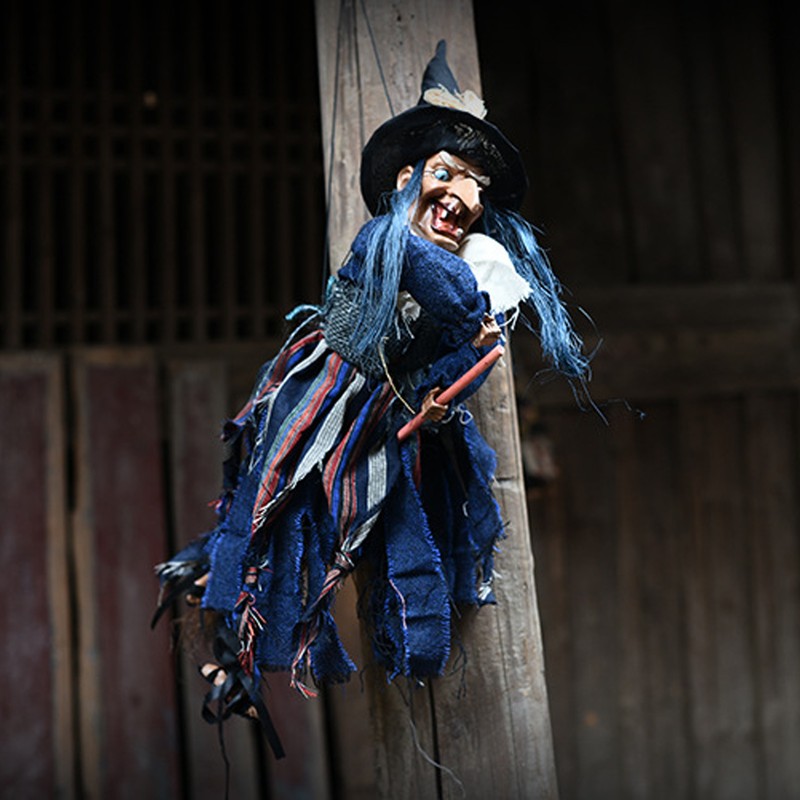 Blue Hanging Horror Witch Decorative Voice Control Hanging Prop Decoration