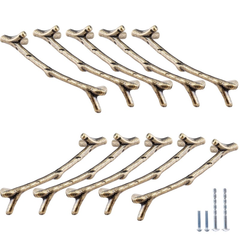 Bivethoi 10 Pack Twig Branch Drawer Handles Antique Bronze Tree