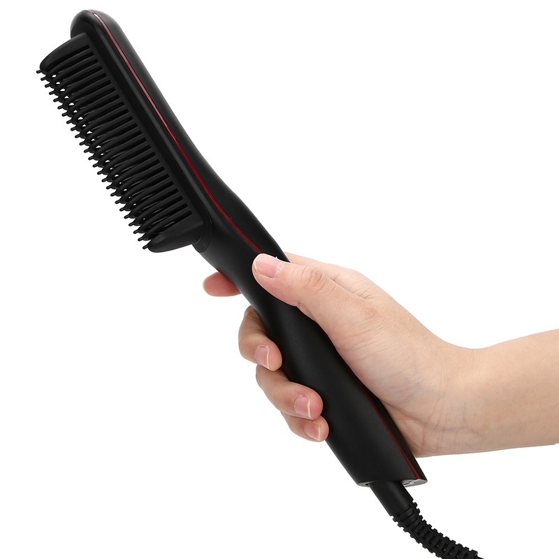 Electric Hair Straightener Comb Anti Scald Beard Straightener Brush (Black