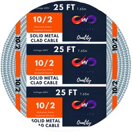 VN Infinite quality MC Cable 10/2 - Metal Clad - Aluminium Armor Solid Copper Conductor - Cable for Indoor (25 Ft)
