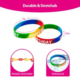 ELLECILA 60pcs Birthday Party Bracelet, Happy Birthday Bracelet for Kids - Colourful Rubber Bracelets for Classroom Gifts,kids&teens Party Favor Sets