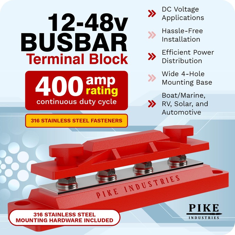 Pike Industries 400 Amp Solid Copper Busbar 4 Stud (5/16"