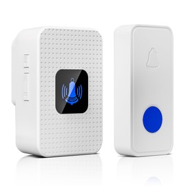 Wireless Doorbell, IP55 Waterproof Plug-in Cordless Door Chime Kit - 300M, 55 Ringtones, 5 Levels of Volume, LED Indicator, White