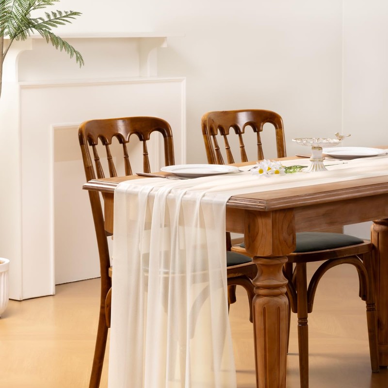 Socomi Cream White Gauze Table Runner Chiffon Like Wedding Table