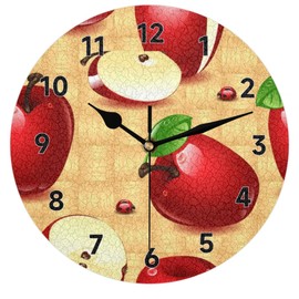 XMNYGJ Apples Wall Clock 10 Inch Silent Non Ticking Battery Operated Easy to Read Standing Round Clocks Decorative for Bathroom Kitchen Bedroom Living Room Office