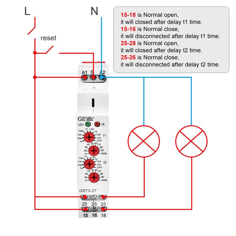GEYA Double Delay On Timer Relay 16A AC/DC12V-240V 2 Outputs
