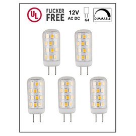 CBconcept UL Listed, G4 LED Light Bulb, 5 Pack, 3 Watt, Dimmable, 330 Lumen, Warm White 3000K, 360 Degree Beam Angle, 12 Volt, 35W Equivalent, JC Bipin G4 Halogen Replacement Bulb