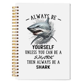 Welshower Coastal Beach Ocean Shark Inspirational Spiral Notebook Journal, Gifts for Shark Lovers Notebook, Always Be Yourself Motivational Positive Journal, 5.5x8.3 Inch