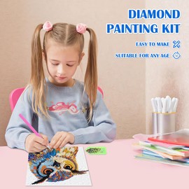 Leixonl Diamond Art Kits for Kids with Framed (7 in) Cartoon Animals DIY Gem Art Painting - Arts & Crafts Gifts for Beginners & Teens (Colorful Owl)