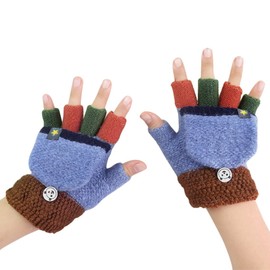 Baby Toddler Knitted Convertible Fingerless Gloves Cartoon Warm Flip Top Gloves Mittens Super Soft Windproof Cold-proof Outdoor Gloves Costume, Sky Blue, 14x8 CM/5.5x3.1 inch
