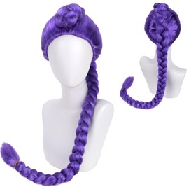 RightOn Purple Braided Wig Long Straight Purple Braid Wig for Cosplay Costume Party Daily Hairnet Include