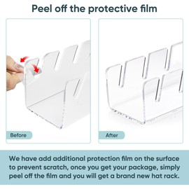 YADKEL 2 PC Hat Stand for Baseball Caps,Acrylic Hat Organizer Holds 14 Baseball Caps,No Installation Hat Rack Stand,Hat Holder for Closet,Bedroom, Dresser (Clear)