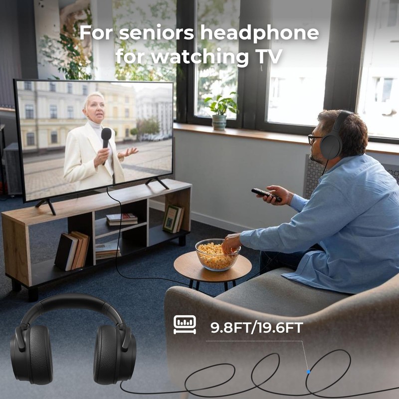 Long Cord Tv Headphones for Seniors with Volume Control Wired
