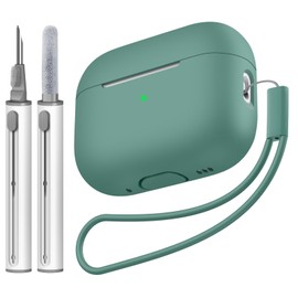 Tandoler Tandoler Compatible with Airpods Pro 2 Case, Soft Silicone Skin Cover Protective Cases with Cleaner kit and Lanyard Compatible for AirPod Pro 2nd Generation, Front LED Visible-Pine Green