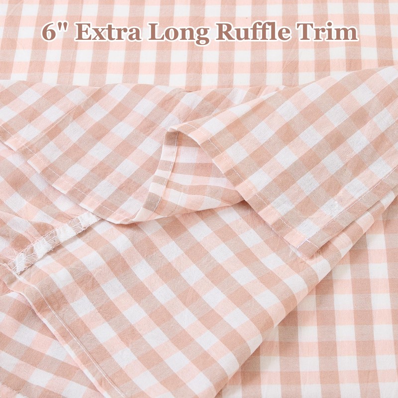 Cobedzy Plaid Gingham Ruffle Table Runner, Pink 13" x 72"